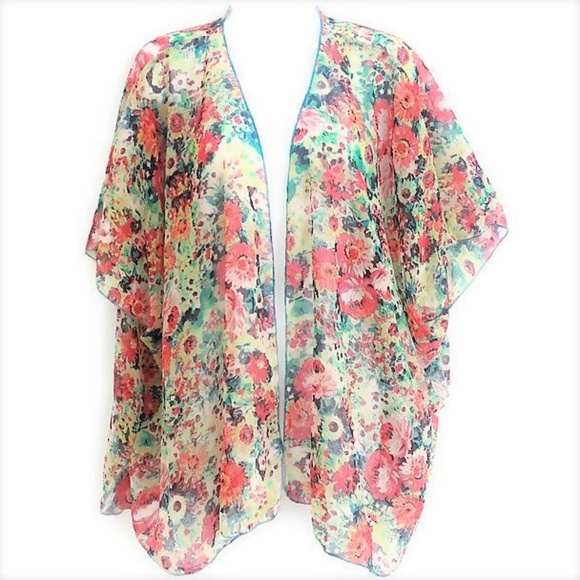 Band of Gypsies Tops - Band of Gypsies Cape Flyaway Kimono Cover Up Floral Cottagecore Open Front M